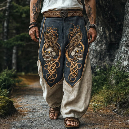 Men’s Retro Viking Celtic Skeleton 3D Printed Casual Drawstring Pants