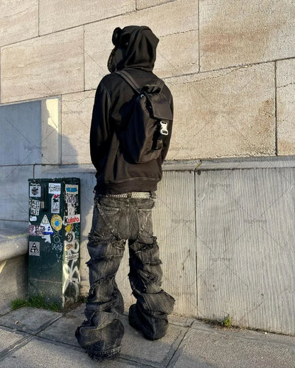 Punk Black High Waist Oversized Jeans for Men
