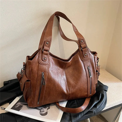 Contrasting Color PU Leather Shoulder Bag
