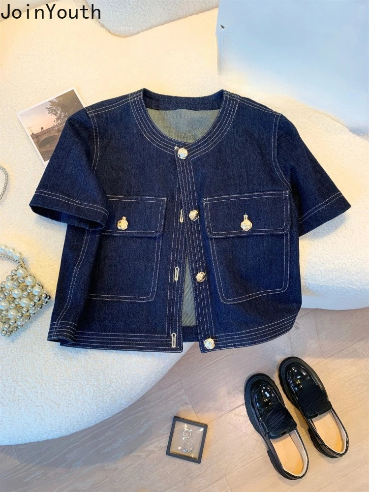 Streetwear Denim Jackets for Women Short Sleeve Summer Jean Jacket Outwear 2025 Ropa Mujer Fashion Vintage Coat Cropped Tops