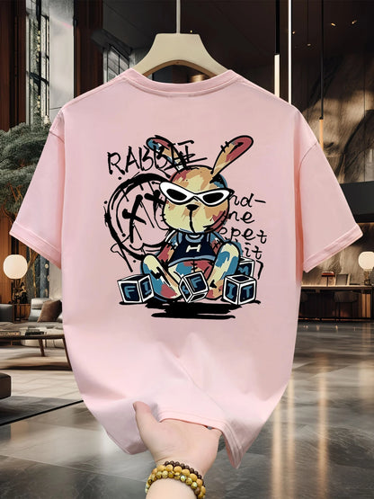 Men’s Summer Cotton Cartoon T-Shirt | Black Rabbit Print