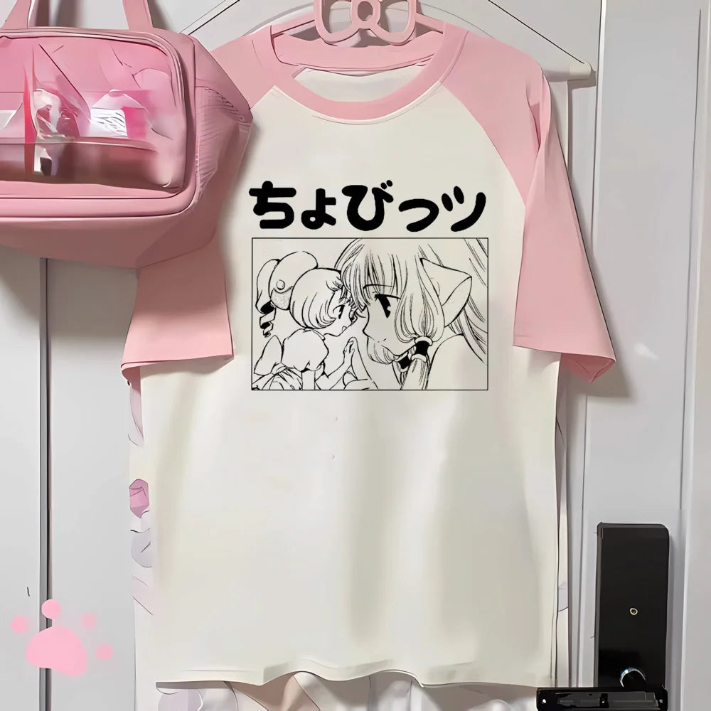 Women’s Kawaii Vintage Cartoon Tee with O-Neck