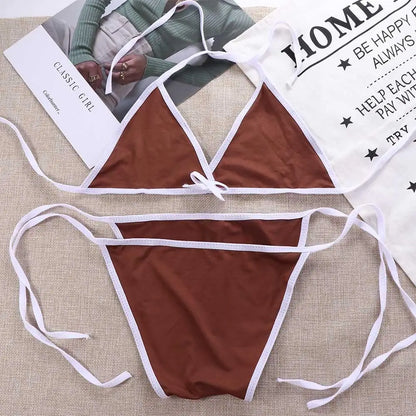 Contrast Binding Triangle Bikini Swimsuit