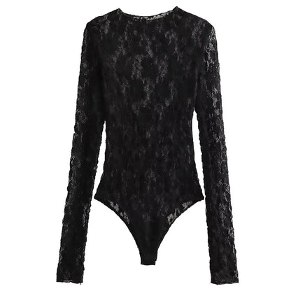 Sexy Hollow Out Long Sleeve Slim Bodysuit, Chic Clubwear