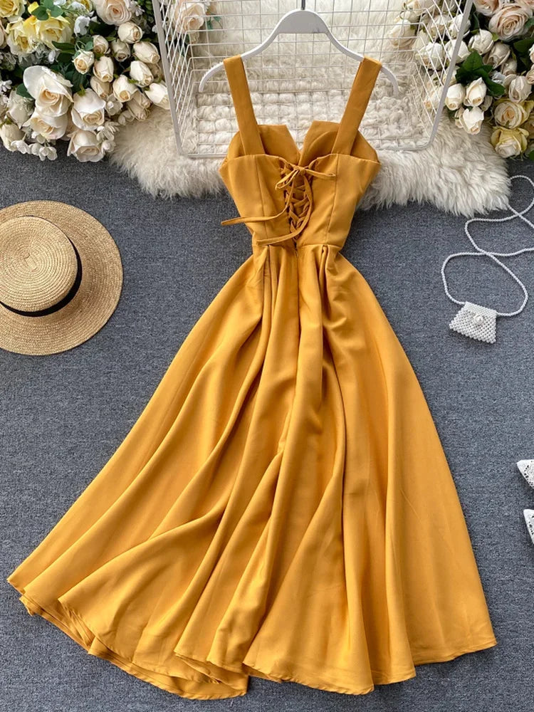 Summer V-Neck Spaghetti Strap Maxi Dress for Women