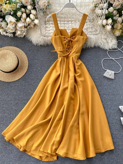 Summer V-Neck Spaghetti Strap Maxi Dress for Women