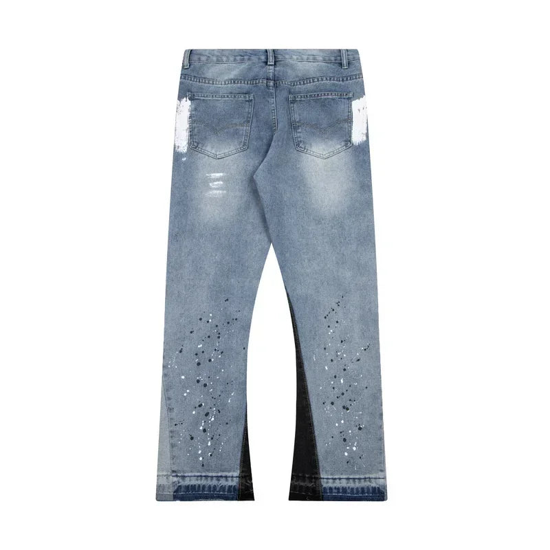 Retro Letter-Spliced Denim Trousers