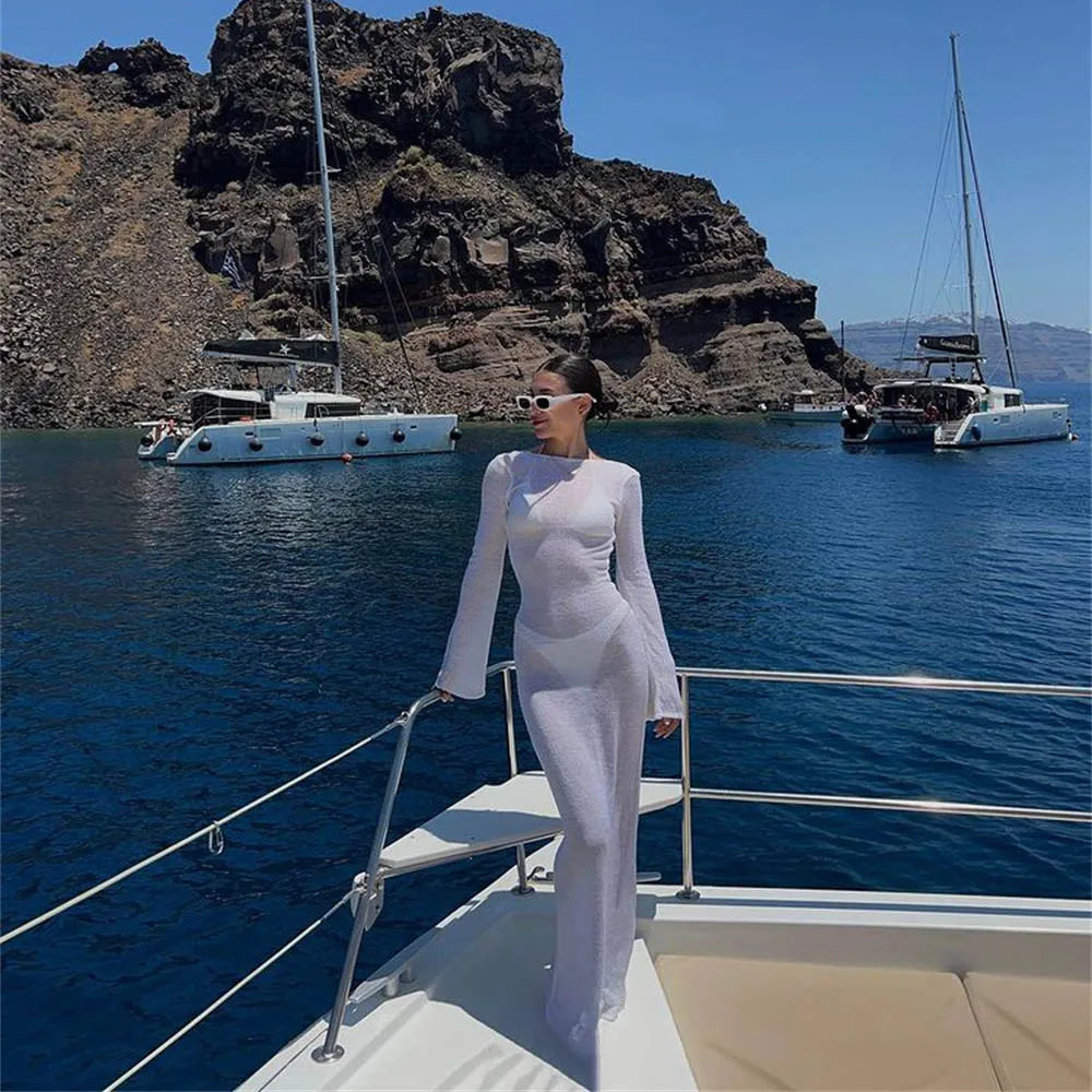 Fashion Women Wrapped Long Sleeve Beach Dress