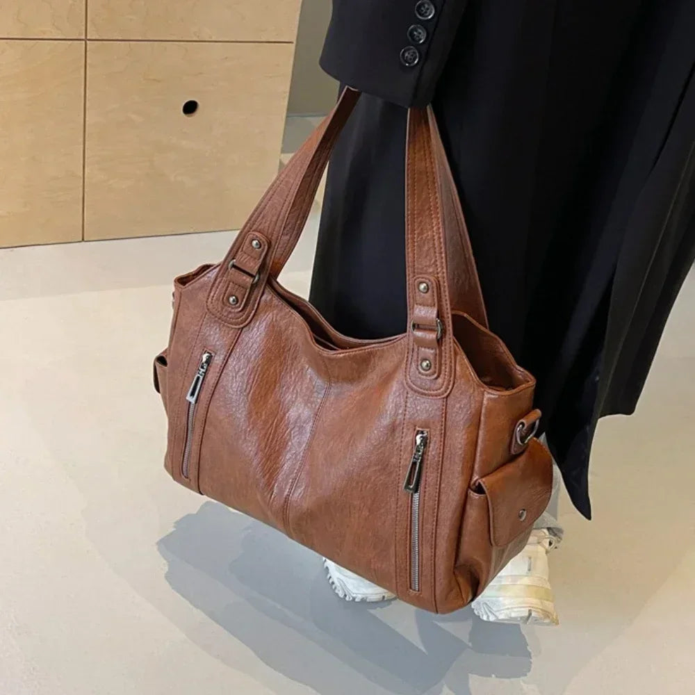 Contrasting Color PU Leather Shoulder Bag