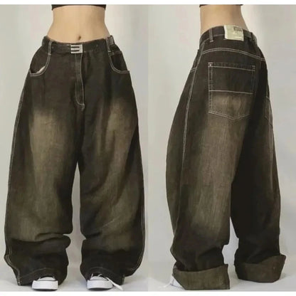 2024 American New Fashion Patch Baggy Casual Jeans For Men And Women Y2K High Street Harajuku High Waist Wide Leg Denim Trousers