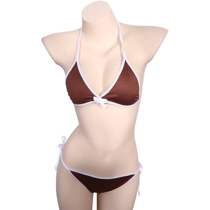 Contrast Binding Triangle Bikini Swimsuit
