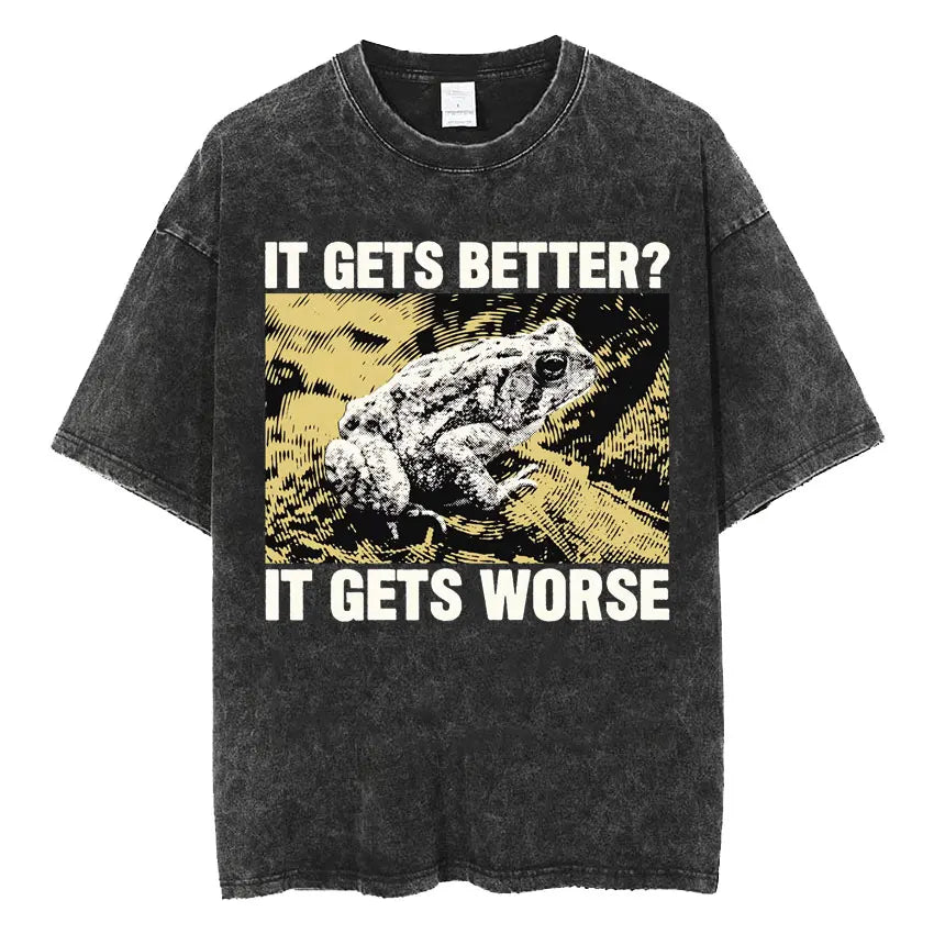 Retro Frog Print Oversized T-Shirt | Funny Japanese Style Tee