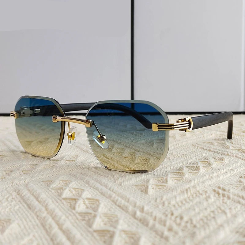 Vintage Square Rimless Sunglasses – Men’s Luxury Punk UV400 Eyewear