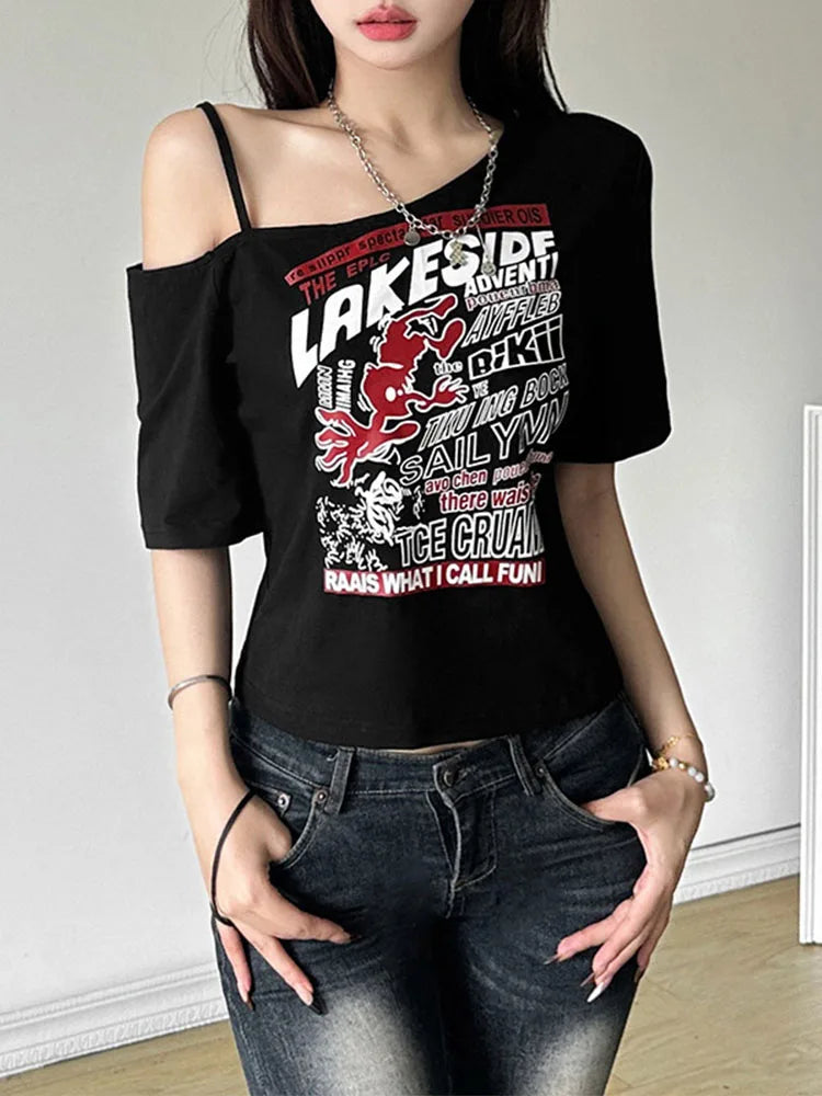 Women’s Y2K Asymmetrical Skew Collar Tee