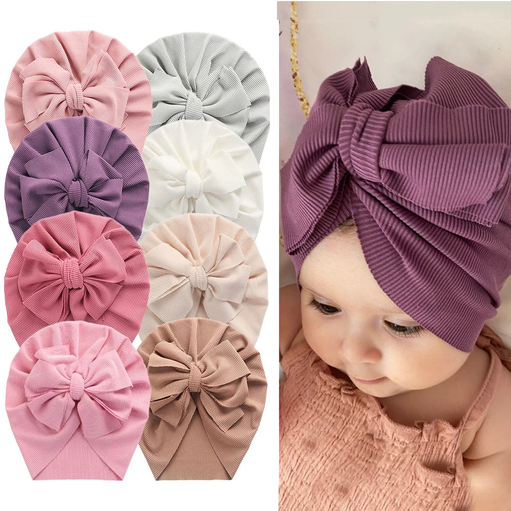 Solid Ribbed Bunny Knot Turban Hat
