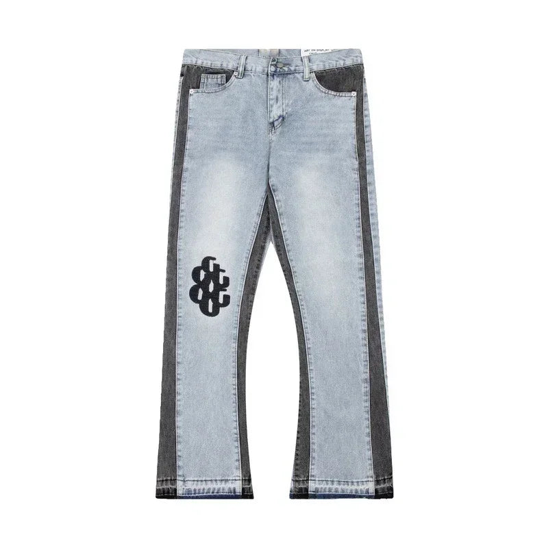 Retro Letter-Spliced Denim Trousers