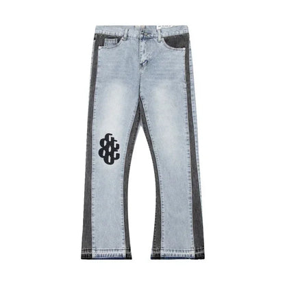 Retro Letter-Spliced Denim Trousers