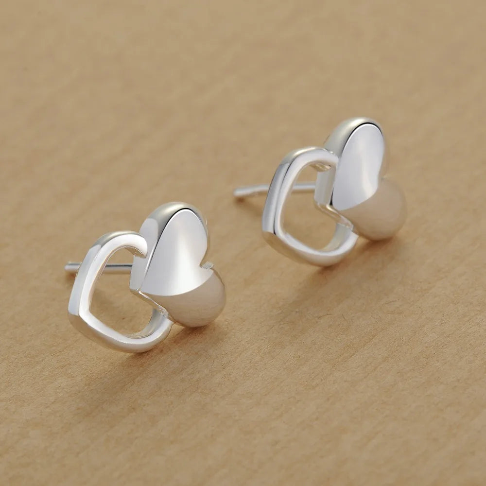 Sterling Silver Heart Stud Earrings for Women