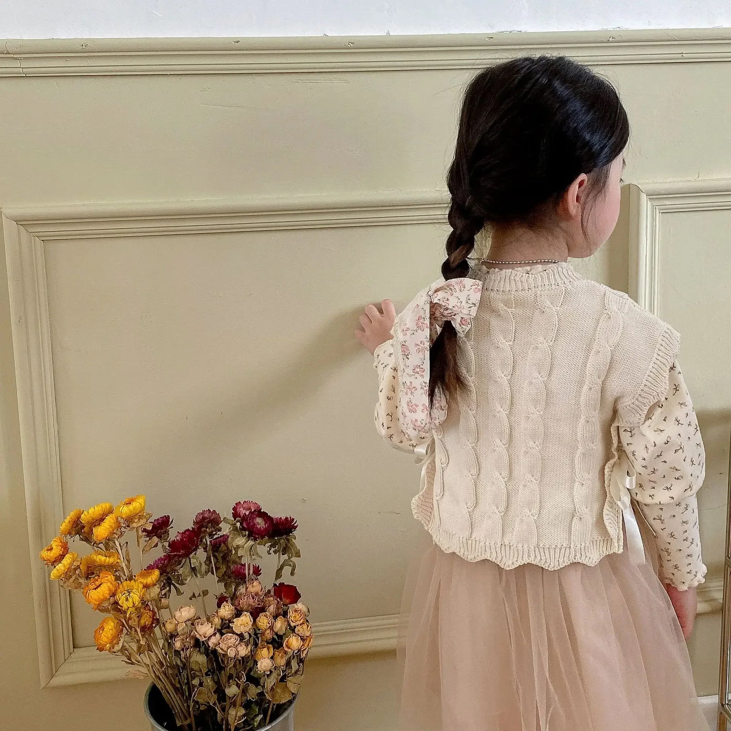Striped Cotton Knitting Vest for Girls – Autumn/Winter