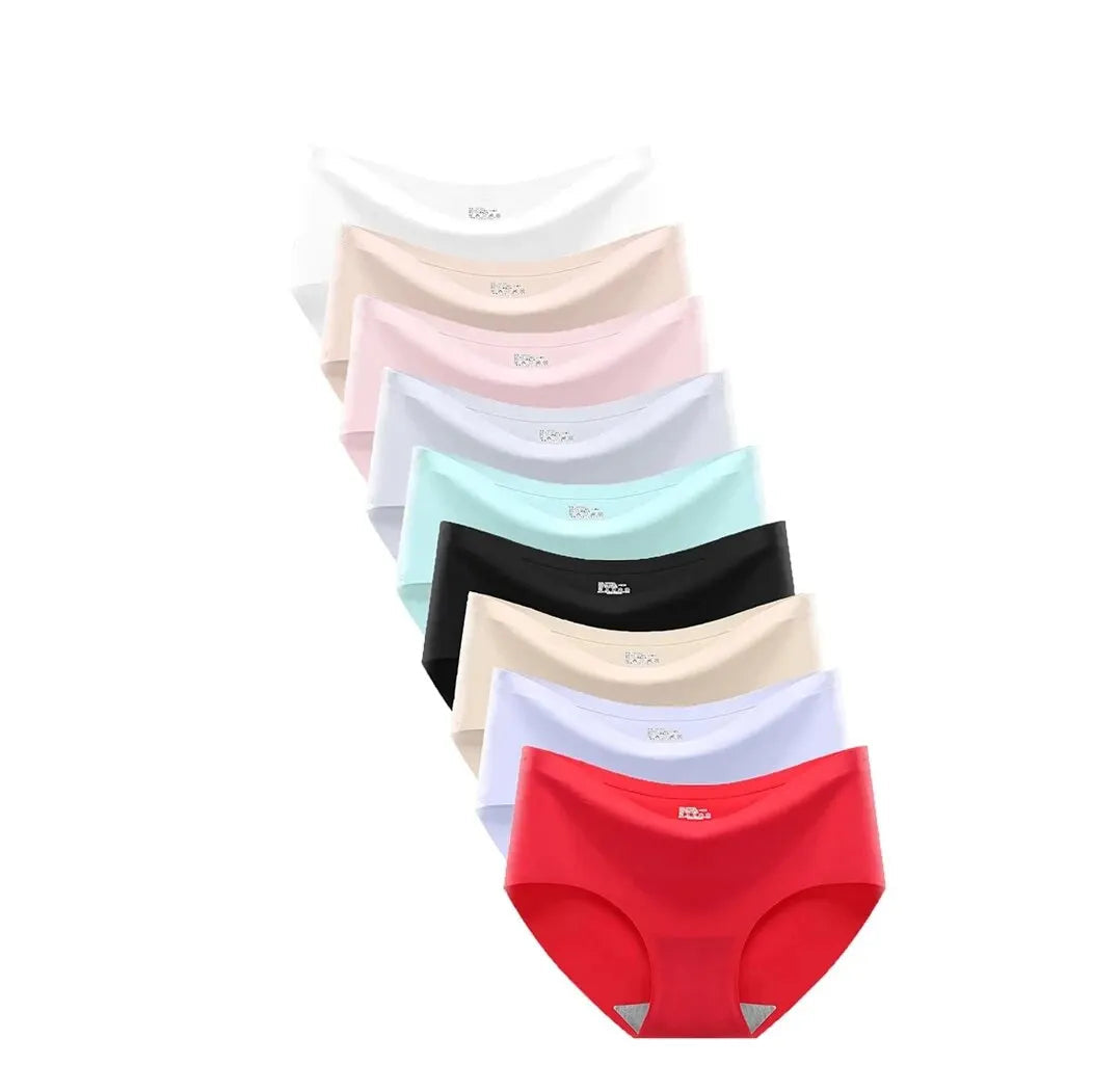 9 PCs Seamless Ice Silk Underwear Mid Rise Briefs