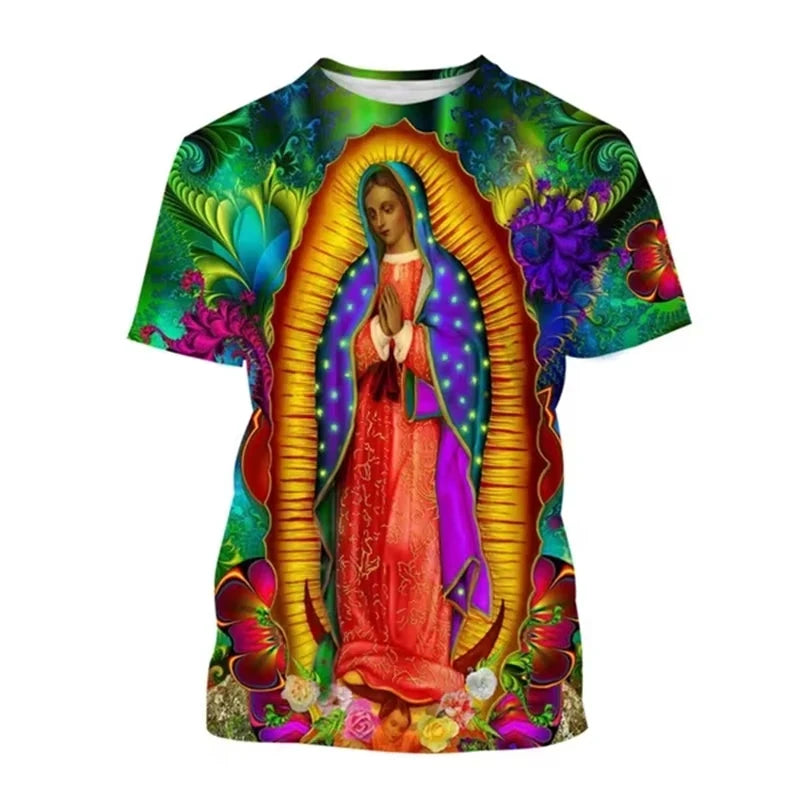 3D Print Guadalupe Virgin Mary Men T-Shirts Women T shirt Short Sleeve Oversized Tee Top Summer Women T-Shirt Kid TShirt Y2k