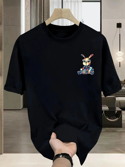 Men’s Summer Cotton Cartoon T-Shirt | Black Rabbit Print