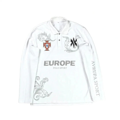 Y2k Polo Shirt Casual Loose Pattern Embroidery Long Sleeve T Shirts Street Sweatshirt Mens Baseball Clothing Lapel Golf Jersey