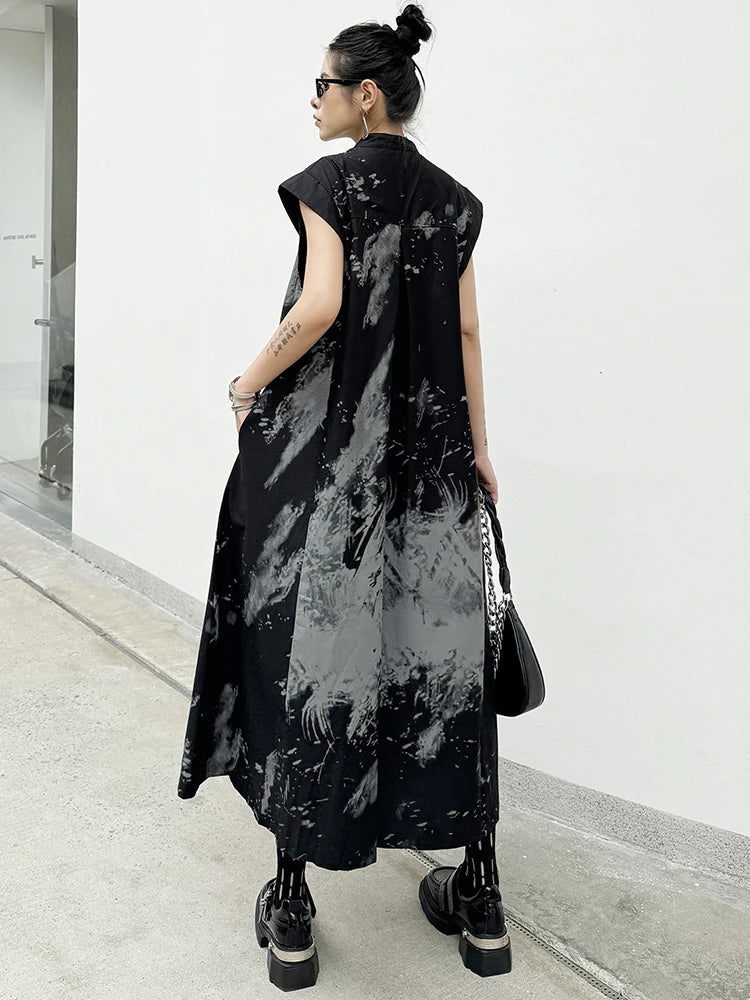 Women’s Black Pattern Printed Midi Shirt Dress