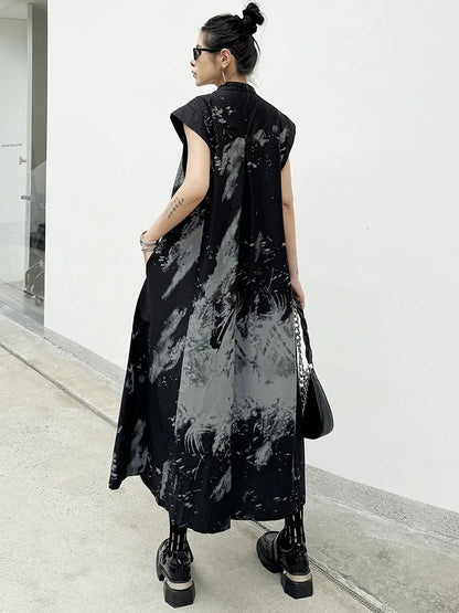 Women’s Black Pattern Printed Midi Shirt Dress