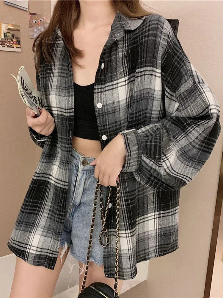 Women’s Vintage Plaid Long Sleeve Shirt