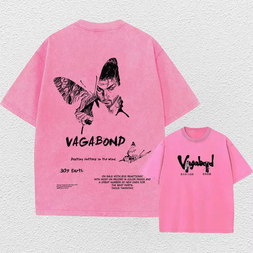 Men Streetwear Tshirt Anime Vagabond Graphic Print Vintage Harajuku Washed Black T Shirt Men Summer Casual Cotton Loose Top Tee