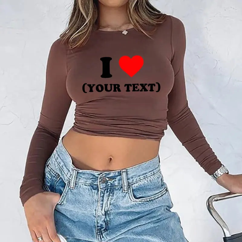 DIY Customize Your Text Couple Spring Autumn Women’s Long Sleeve Crop T-Shirt