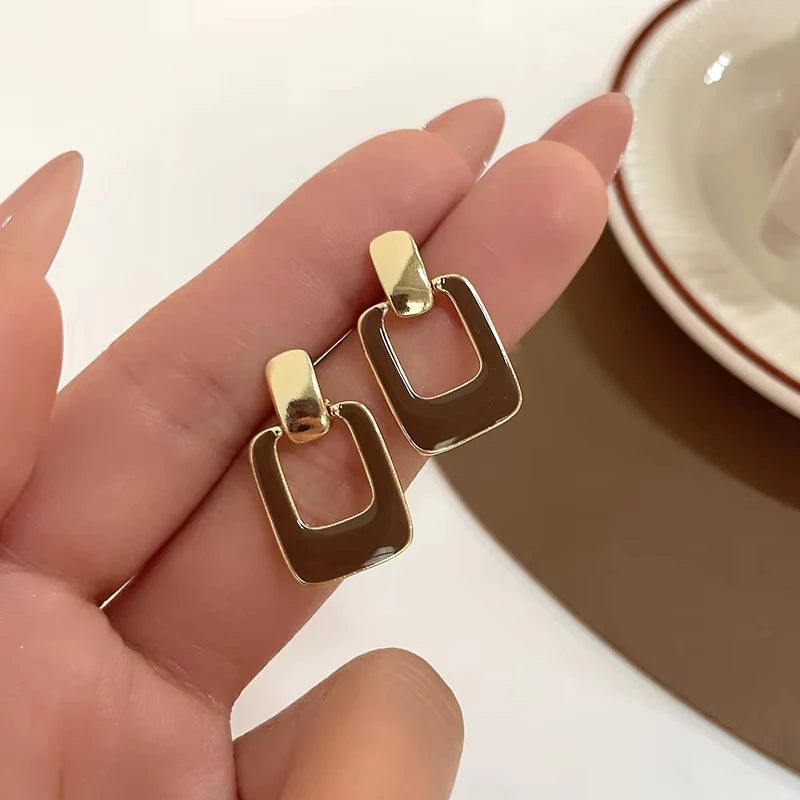 Vintage Brown Hollow Square Drop Earrings