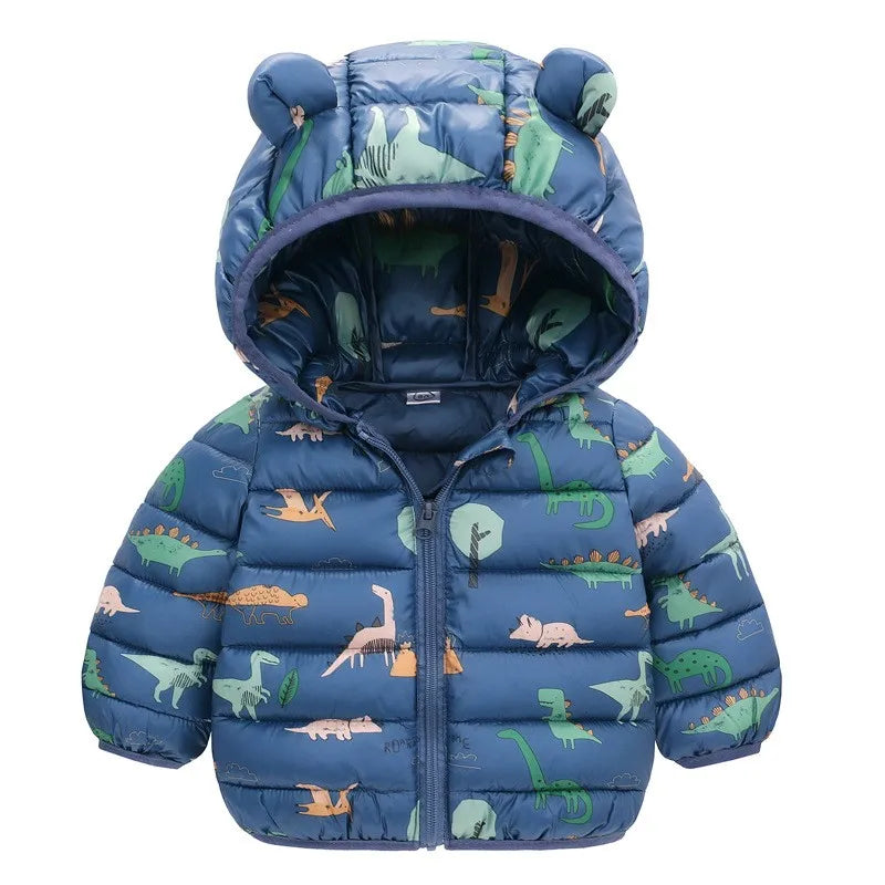 Kids Dinosaur Hooded Down Jacket