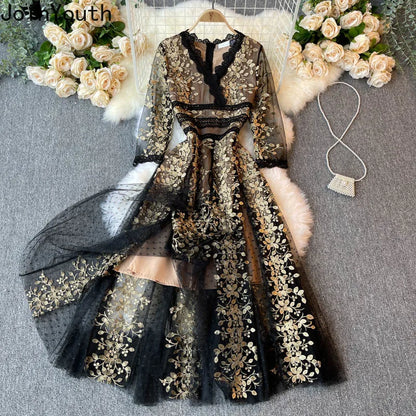 Elegant Floral Embroidered Maxi Dress