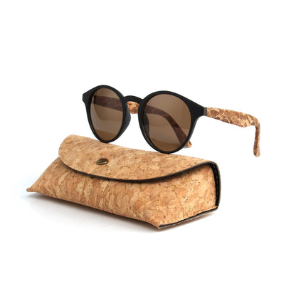 Round Bamboo Grain Polarized Sunglasses with Case – Unisex Wooden Style Shades