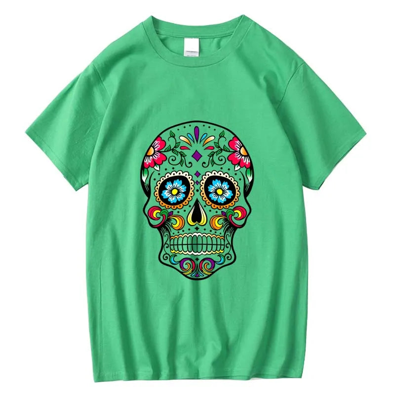 Men’s Skull Print Street Style T-Shirt | 100% Cotton, Loose Fit, Summer Casual Tee