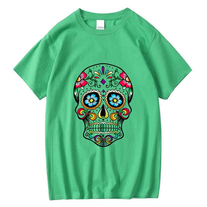 Men’s Skull Print Street Style T-Shirt | 100% Cotton, Loose Fit, Summer Casual Tee