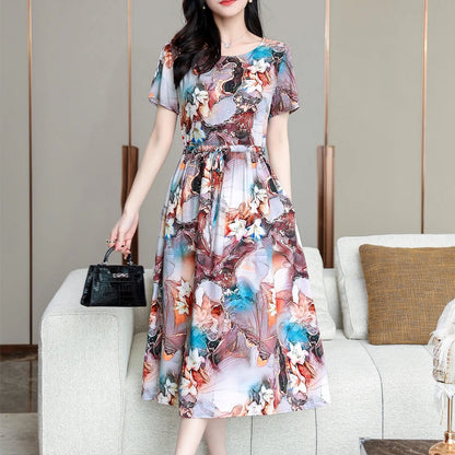 Vintage Print O-Neck Summer Beach Dress