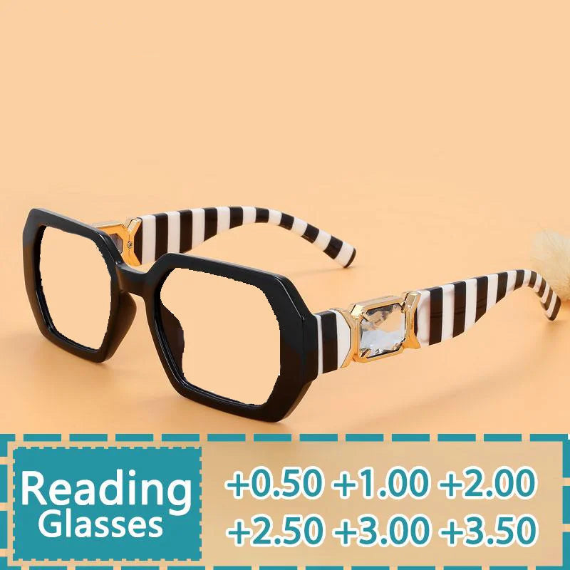 Luxury Brand Oversized Diamond-Style Reading Glasses for Women