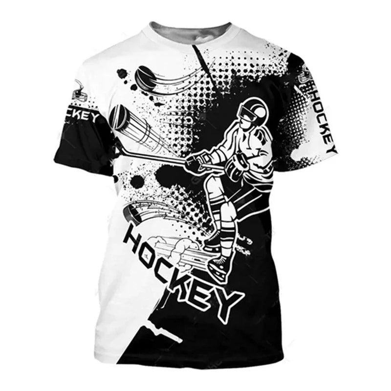 3D Hockey Print Casual T-Shirt | Quick-Dry Loose Fit Crew Neck Summer Tee