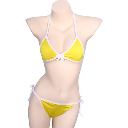 Contrast Binding Triangle Bikini Swimsuit