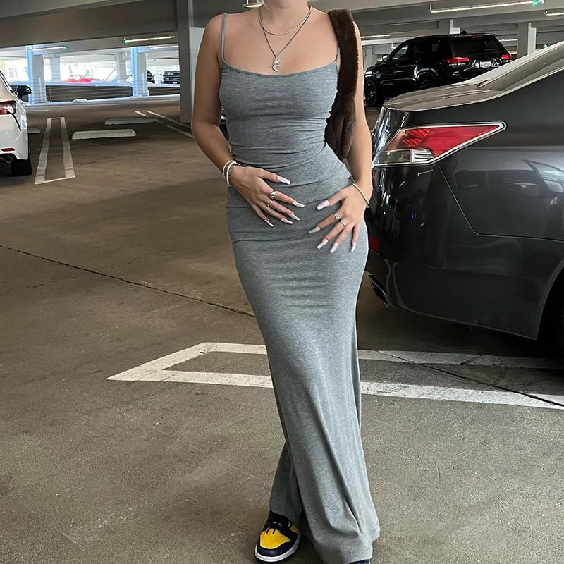 Y2K Sexy Spaghetti Strap Trumpet Maxi Dress