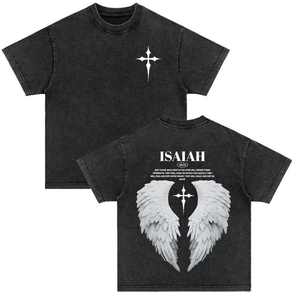 Christian Strength in Jesus Bible Verse Vintage Washed T-shirts Men Women Fashion Harajuku Oversized T Shirt 100% Cotton T-shirt