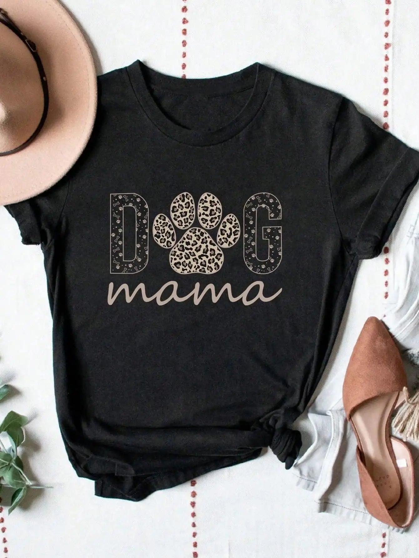 Dog Mom Graphic T-Shirt | Cute Cheetah Print Short Sleeve Tee for Women