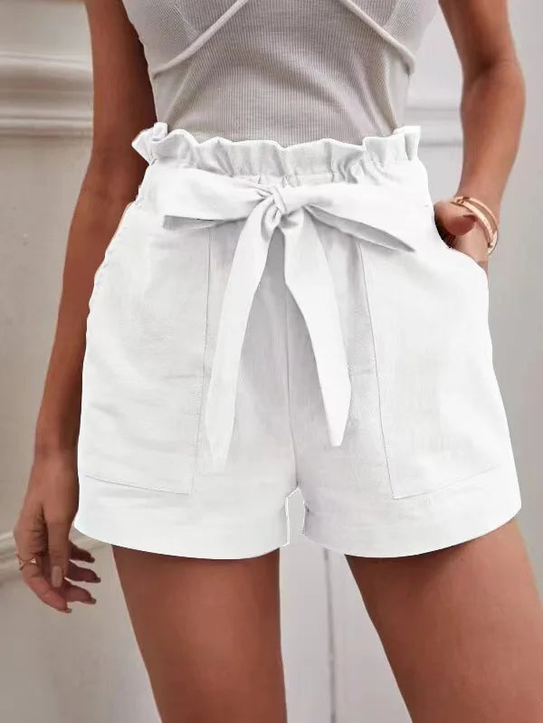 Women’s Summer Linen-Look Casual Shorts | High Waist, Wide Leg, Loose Fit