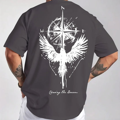 Men’s Cotton Compass &amp; Bird Print T-Shirt