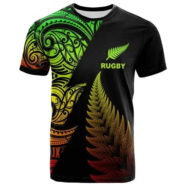 New Zealand Men’s 3D Printed Rugby T-Shirt | Quick-Dry Sports Tee