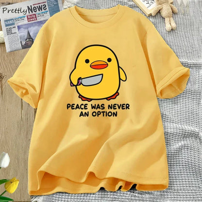 “Peace Was Never An Option” Goose Graphic T-Shirt – Women’s Short Sleeve Tee