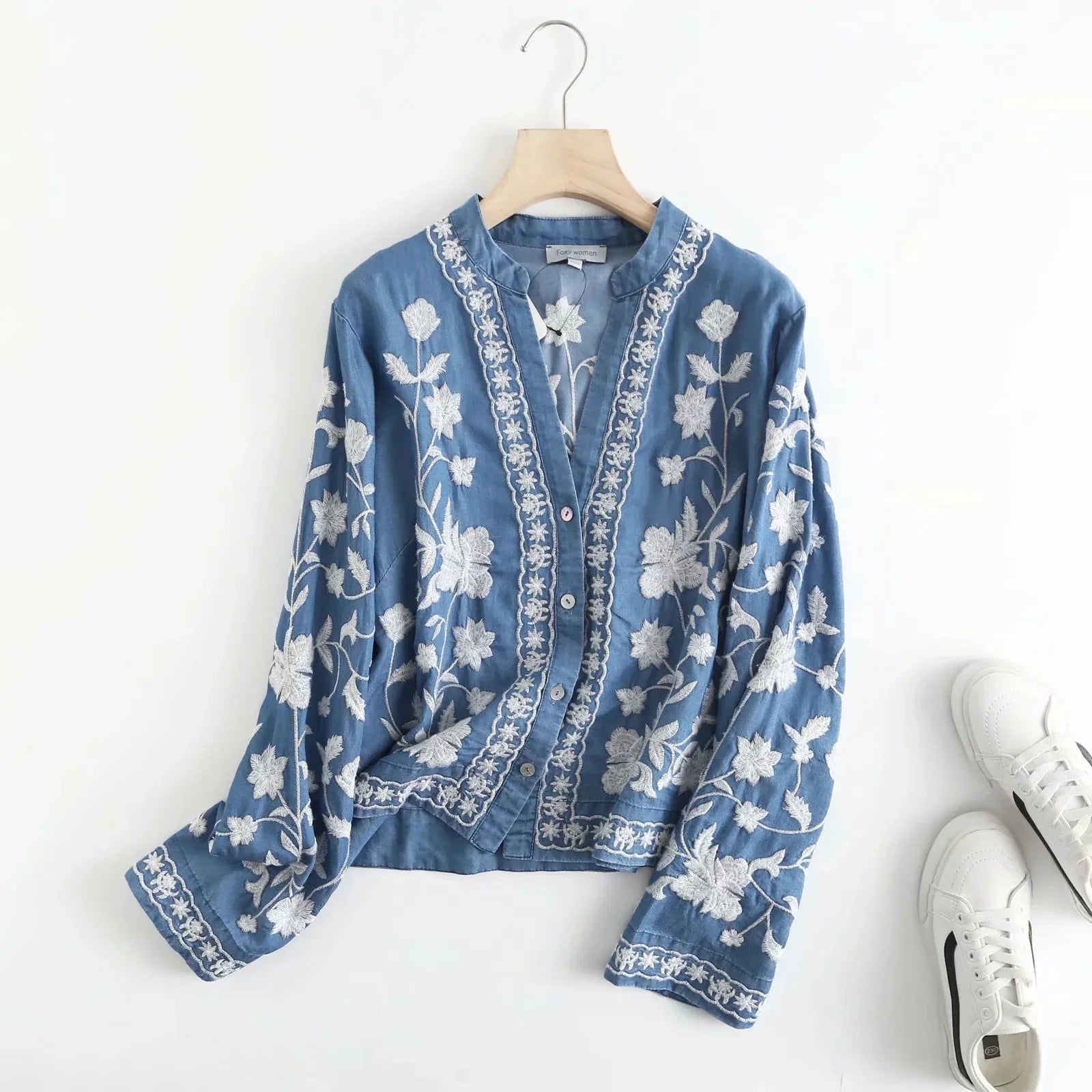 3/4 Sleeve Denim Shirt Women&